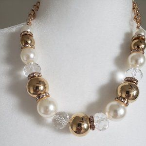 Statement Chunky faux pearls, crystals Necklace.